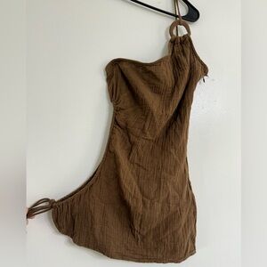 PrettyLittleThing One Shoulder Brown Dress